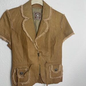 Double D Ranch Tan Short Sleeve Blazer with Fringe vest leather